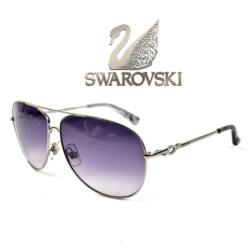 Swarovski SW100-16B Finn Aviator Silver/Lilac Sunglasses w/Case • 61-12-135